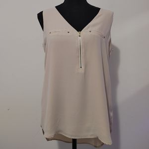 Silk Medium Cream Sleeveless Zipper Top